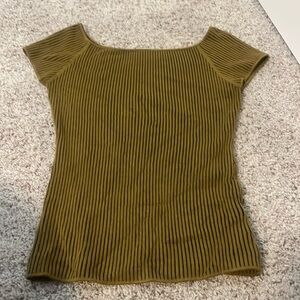 Green ribbed scoop neck top